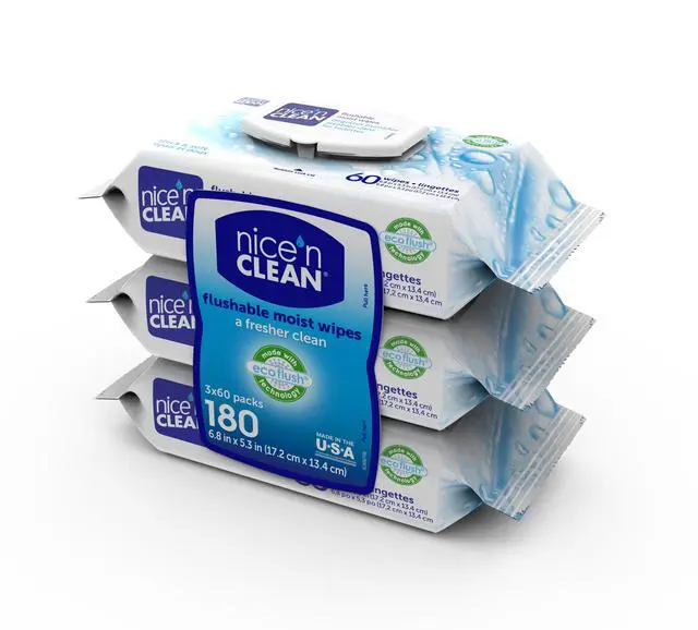 Alt view image 7 of 7 - Nice N Clean Plant-Based Flushable Wet Wipes, 3 Flip-Top Packs (180 Total Wipes)