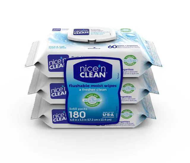 Alt view image 3 of 7 - Nice N Clean Plant-Based Flushable Wet Wipes, 3 Flip-Top Packs (180 Total Wipes)