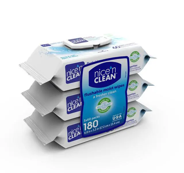 Alt view image 5 of 7 - Nice N Clean Plant-Based Flushable Wet Wipes, 3 Flip-Top Packs (180 Total Wipes)