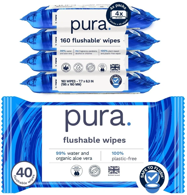 Alt view image 6 of 7 - Pura Flushable Fragrance-Free Allergy UK Certified Toilet Wipes, 160 Count (Choose Your Count)
