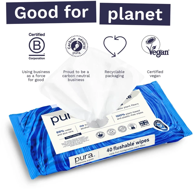 Alt view image 5 of 7 - Pura Flushable Fragrance-Free Allergy UK Certified Toilet Wipes, 160 Count (Choose Your Count)