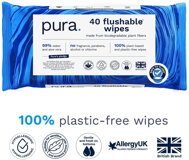 Alt view image 3 of 7 - Pura Flushable Fragrance-Free Allergy UK Certified Toilet Wipes, 160 Count (Choose Your Count)