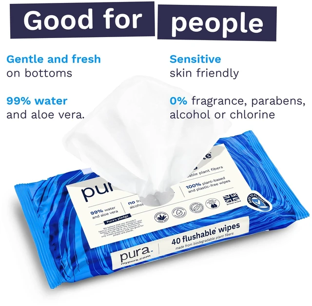 Alt view image 4 of 7 - Pura Flushable Fragrance-Free Allergy UK Certified Toilet Wipes, 160 Count (Choose Your Count)