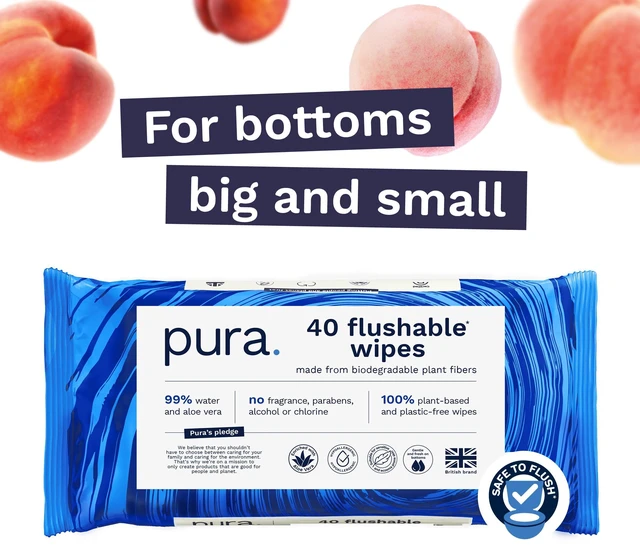 Alt view image 7 of 7 - Pura Flushable Fragrance-Free Allergy UK Certified Toilet Wipes, 160 Count (Choose Your Count)