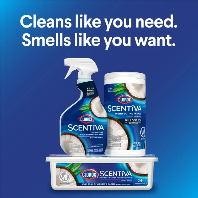 Alt view image 3 of 6 - Clorox Scentiva Bleach Free Cleaning Wipes, Coconut and Waterlily, 225 Count, 3 Pack
