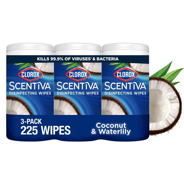Alt view image 5 of 6 - Clorox Scentiva Bleach Free Cleaning Wipes, Coconut and Waterlily, 225 Count, 3 Pack