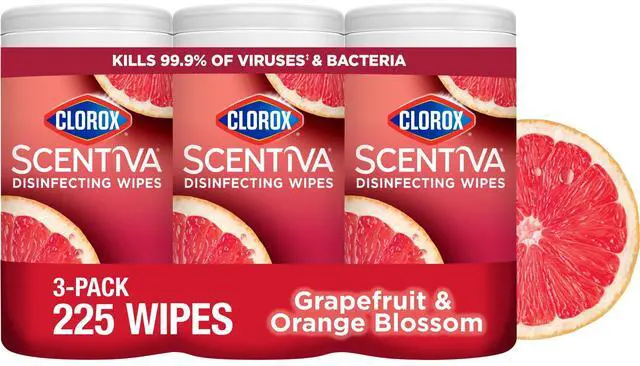 Alt view image 2 of 6 - Clorox Scentiva Bleach Free Cleaning Wipes, Grapefruit & Orange Blossom, 75 Count, 3 Pack