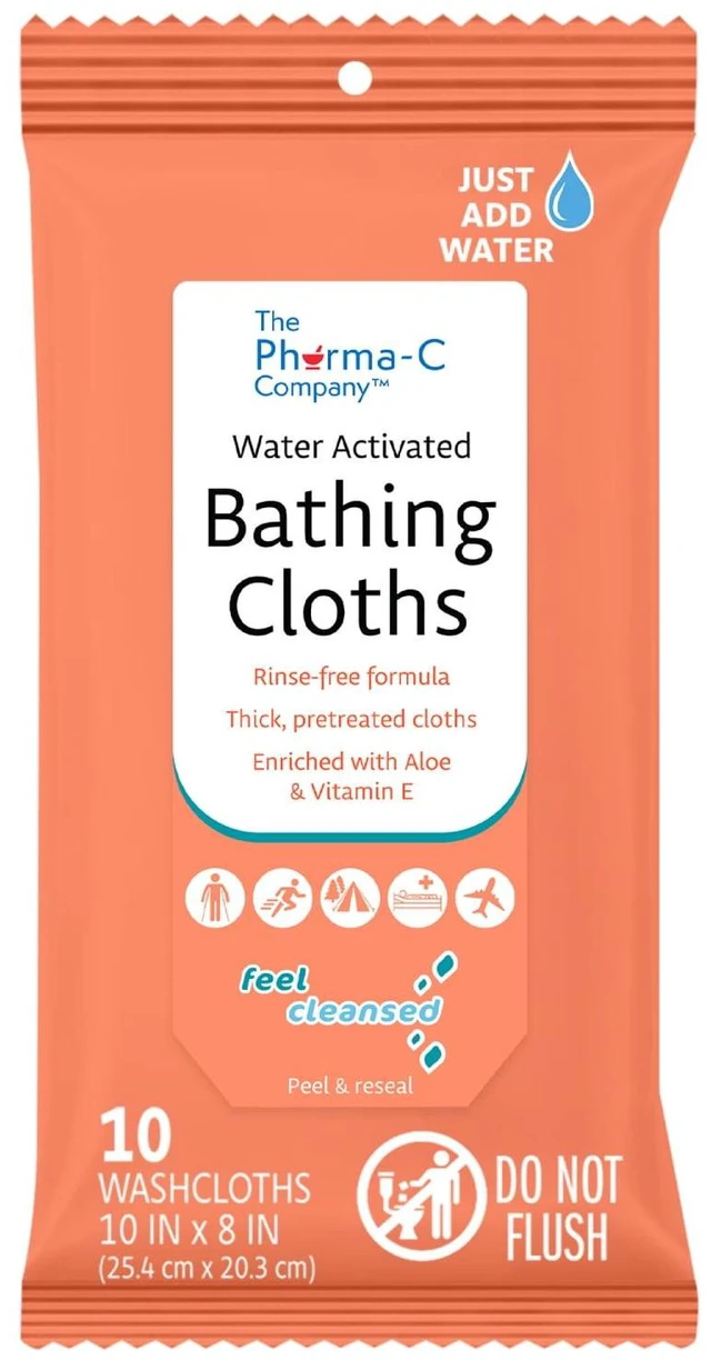 Alt view image 6 of 6 - (2 pack) Pharma-C Water-Activated No-Rinse Bathing Cloths, Fresh Scent, 10 Cloths