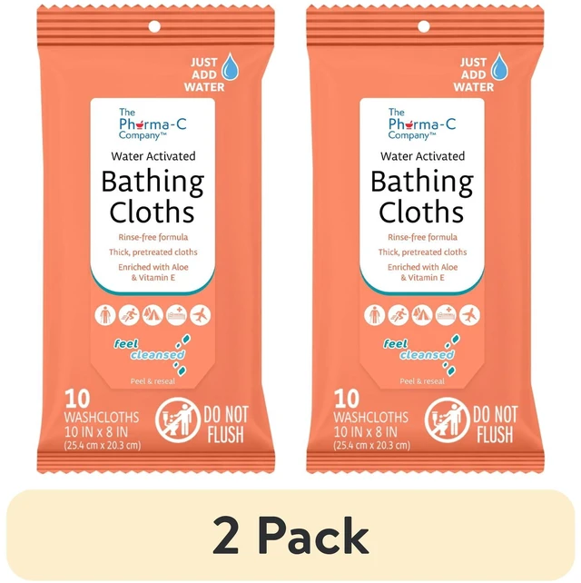 Alt view image 5 of 6 - (2 pack) Pharma-C Water-Activated No-Rinse Bathing Cloths, Fresh Scent, 10 Cloths