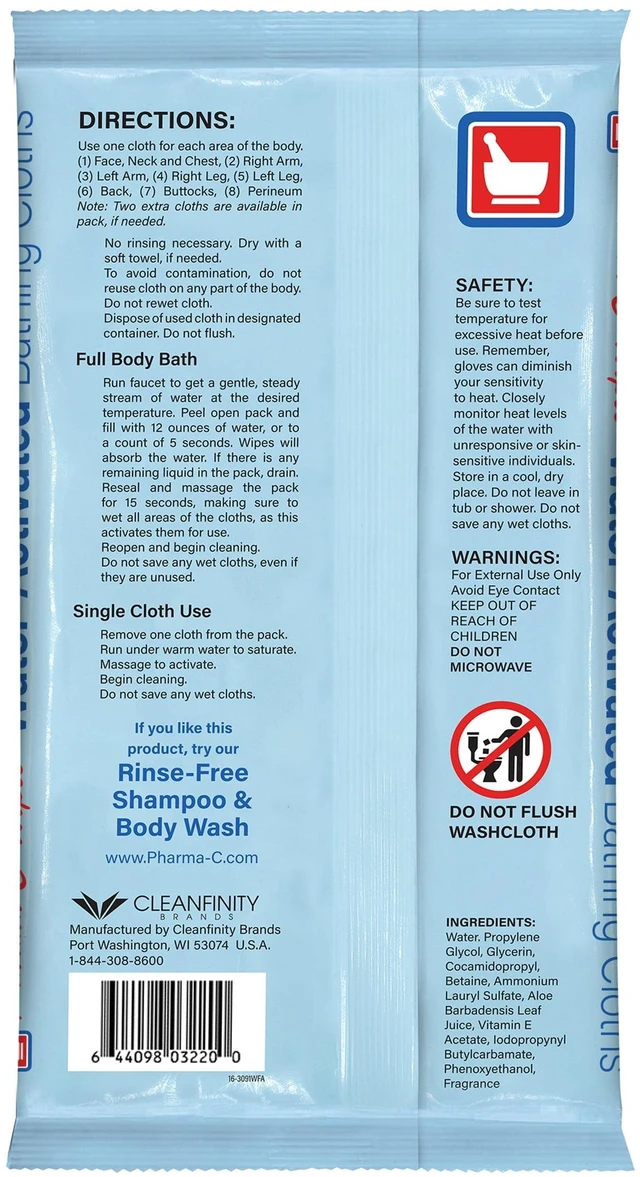 Alt view image 2 of 6 - (2 pack) Pharma-C Water-Activated No-Rinse Bathing Cloths, Fresh Scent, 10 Cloths