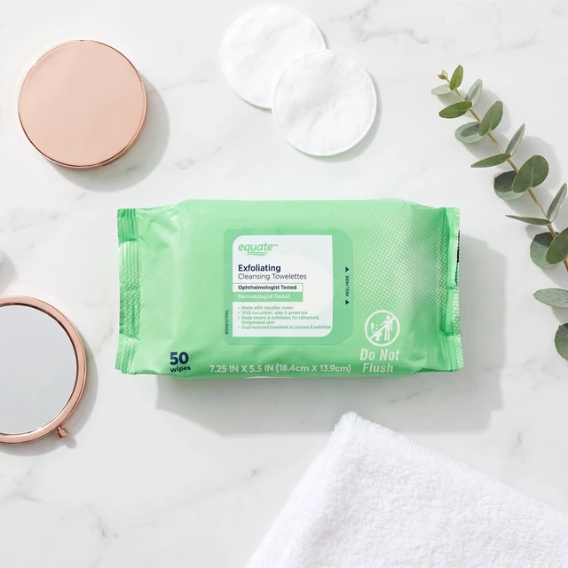 Main image of Equate Exfoliating Cleansing Towelettes with Cucumber, Aloe, and Green Tea, 100 Count