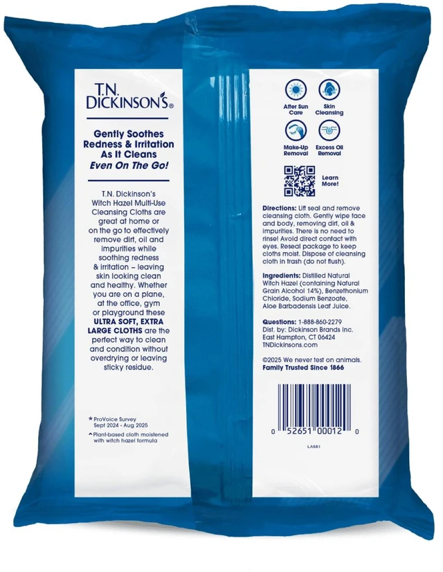 Main image of T.N. Dickinson's Witch Hazel Cleansing Cloths, 25 Count