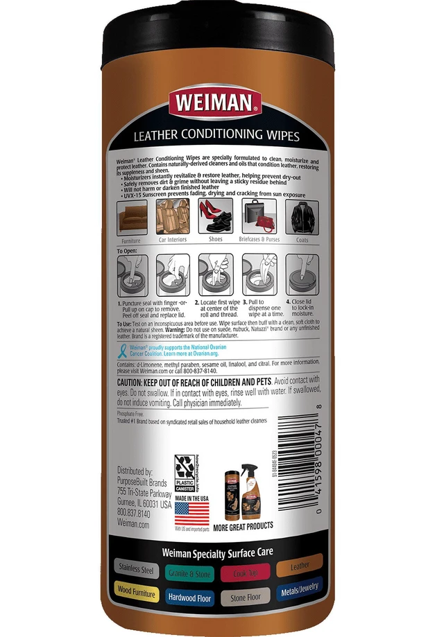 Alt view image 6 of 7 - Weiman 3-In-1 Leather Cleaner, Conditioner & Protection Wipes, 30 Count