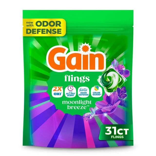 Alt view image 3 of 7 - Gain Flings Laundry Detergent Soap Pacs, 4-in-1 Oxi Boost and Febreze, Moonlight Breeze Scent, 31 Count