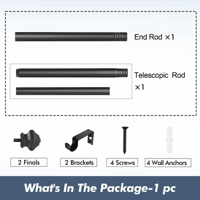 Alt view image 3 of 7 - Matte Black Curtain Rod 35-47 Inch, 5/8 Inch Diameter, Adjustable Telescoping with Brackets for Bedroom Kitchen Study Living Room