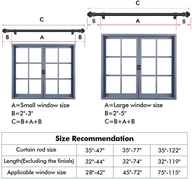 Alt view image 2 of 7 - Matte Black Curtain Rod 35-47 Inch, 5/8 Inch Diameter, Adjustable Telescoping with Brackets for Bedroom Kitchen Study Living Room
