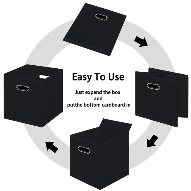 Alt view image 2 of 7 - Black Foldable Fabric Storage Cubes Bins with Dual Handles for Home Organizer
