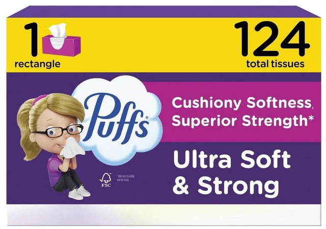 Main image of Puffs Ultra Soft Facial Tissues, 1 Rectangle Box, 124 Count, Allergies and Colds (Packaging May Vary)