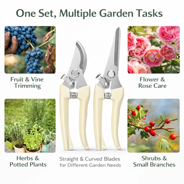 Alt view image 7 of 7 - Ahoooot 2-Pack Pruning Shears, 1 Straight and 1 Curved, for Gardening, Flowers, Bonsai, and Fruits Picking
