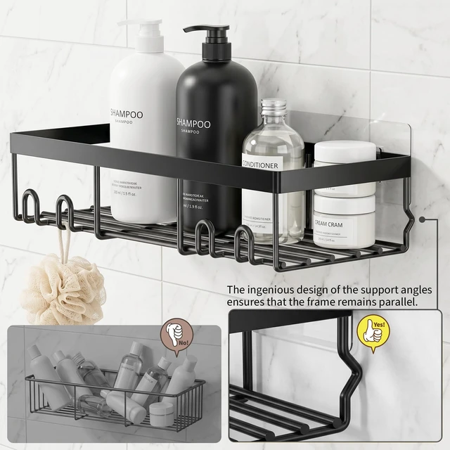 Alt view image 2 of 6 - Moforoco Self Adhesive Black Shower Caddy Shelf Organizer Rack, Bathroom Shelves Basket, Farmhouse Wall Decor for RV, Camper, Apartment Essentials