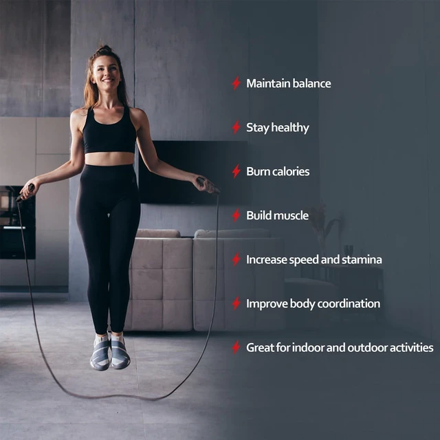 Alt view image 2 of 7 - Adjustable Speed Jump Rope with Ball Bearings, Tangle-Free Steel Cable and Soft Foam Handles for Cardio Workout, Weight Loss, Home Gym Exercise