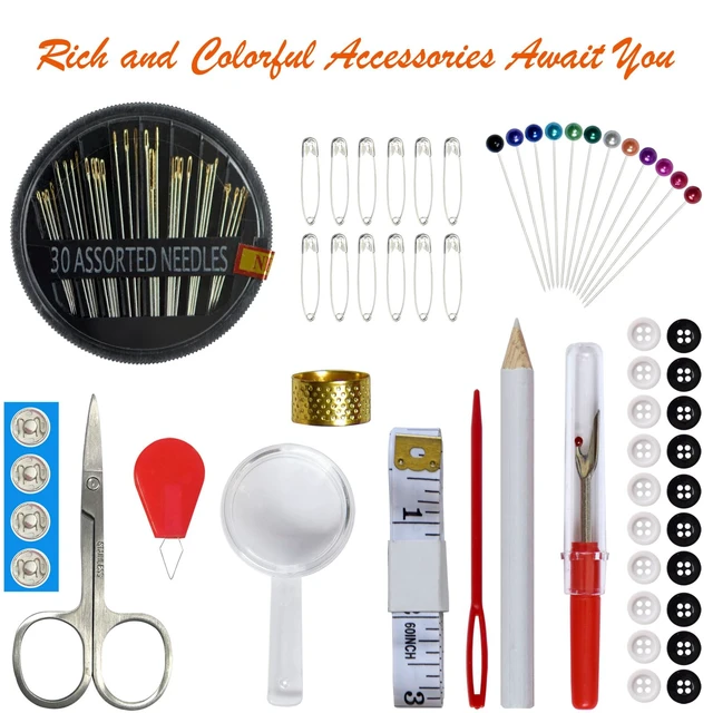 Alt view image 3 of 6 - Portable Sewing Kit with Case - 18 Threads, Scissors, Needles, Measuring Tape, for Home, Travel, Emergency, Adults, Beginners