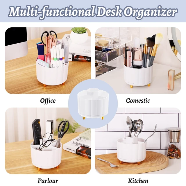 Alt view image 2 of 6 - 360 Rotating Pencil Holder with 6 Slots, White Desk Organizer, Cute Office Supplies for Home School Office