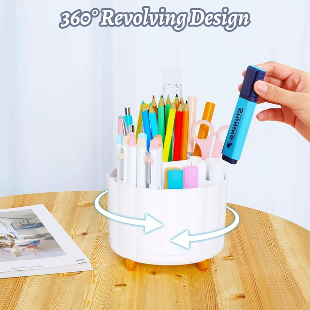 Alt view image 6 of 6 - 360 Rotating Pencil Holder with 6 Slots, White Desk Organizer, Cute Office Supplies for Home School Office
