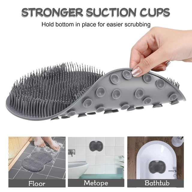 Alt view image 2 of 6 - Shower Foot Scrubber and Wall-Mounted Bath Massage Pad with Non-Slip Suction Cups for Back, Improve Circulation, Soothe Achy Feet, Grey