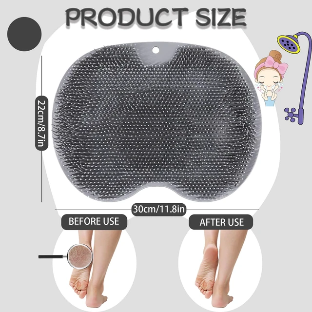 Alt view image 4 of 6 - Shower Foot Scrubber and Wall-Mounted Bath Massage Pad with Non-Slip Suction Cups for Back, Improve Circulation, Soothe Achy Feet, Grey