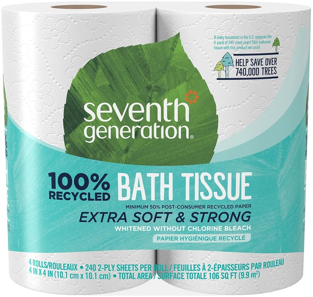Main image of Seventh Generation 2-Ply Bath Tissue Toilet Paper, Chlorine Free, 100% Recycled, 4 Count (Pack of 1)