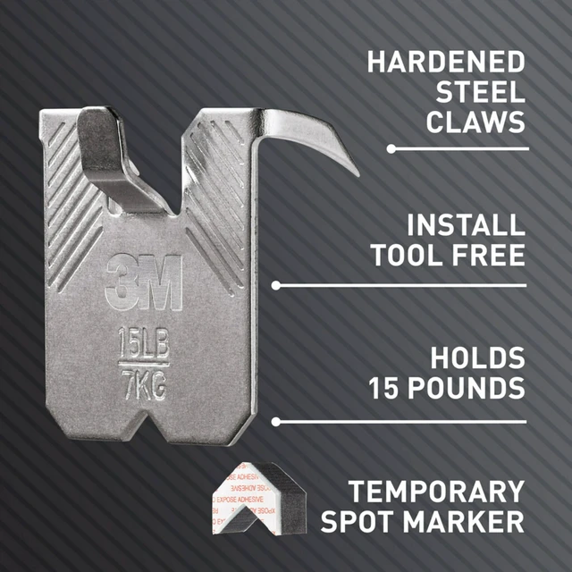 Alt view image 3 of 6 - 3M Claw 15 lb. Drywall Picture Hanger with Spot Markers, 5-Pack for Mirrors and Large Art