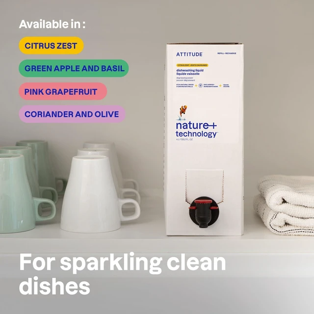 Alt view image 2 of 6 - ATTITUDE Dish Soap EWG Verified Plant-Based & Vegan Dishwashing Liquid Naturally Derived Olive and Coriander Scent 23.7 Fl Oz