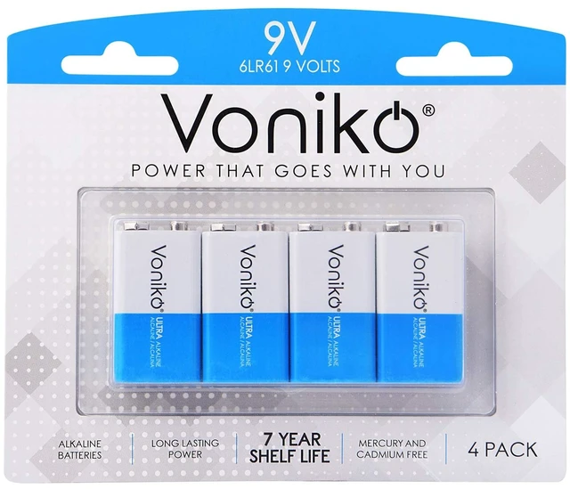 Main image of Voniko 9V Alkaline Batteries 4 Pack for Smoke Alarms