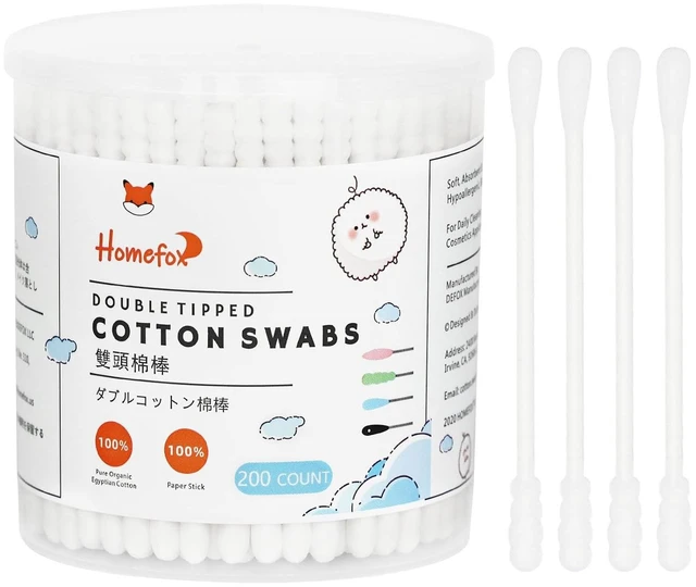 Main image of Organic Cotton Swabs Spiral 200 Count Double Sided Tightly Wrapped Cotton Tips Paper Stick Soft Gentle Lint-Free Cruelty-Free Round & Spiral White