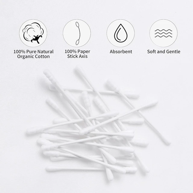 Alt view image 4 of 7 - Organic Cotton Swabs Spiral 200 Count Double Sided Tightly Wrapped Cotton Tips Paper Stick Soft Gentle Lint-Free Cruelty-Free Round & Spiral White