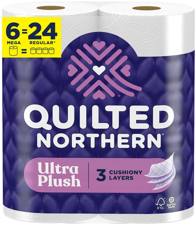 Main image of 6 Mega Rolls = 24 Regular Rolls, Quilted Northern Ultra Plush Toilet Paper