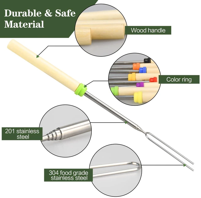 Alt view image 6 of 7 - 5 Pack 32in Extendable Marshmallow Roasting Sticks
