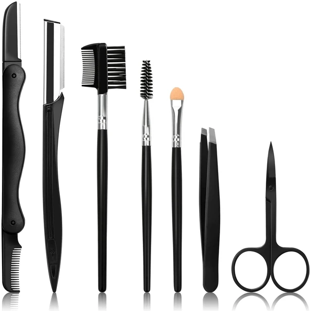 Main image of 7 in 1 Eyebrow Razor Set - Brow Kit with Trimmer, Brush, Scissors, Tweezers, Plastic Box for Women Men