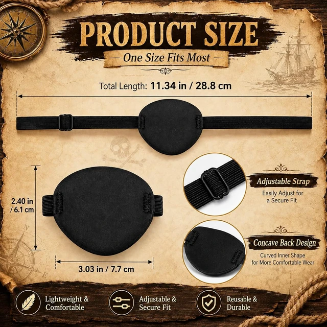 Alt view image 2 of 7 - Oarkive Adult Adjustable Soft Black Eye Patch for Pirate Costume Cosplay Halloween