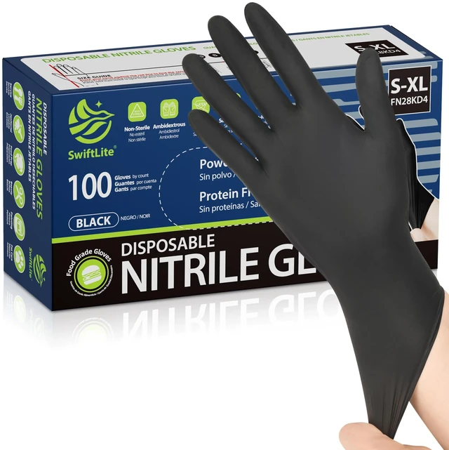 Main image of SWIFTLITE Black Nitrile Disposable Gloves, Latex Free, Food Safe