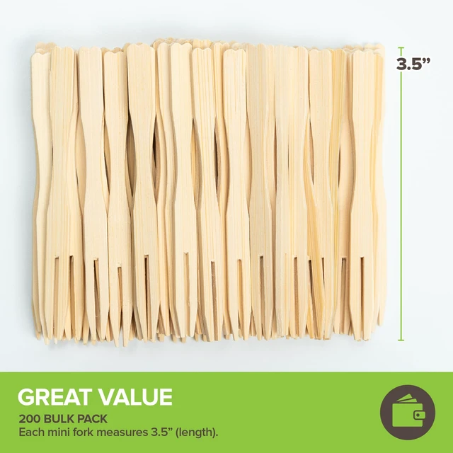 Alt view image 2 of 7 - 200 Pack 3.5" Bamboo Appetizer Forks - Mini Cocktail Forks for Charcuterie, Weddings, and Parties