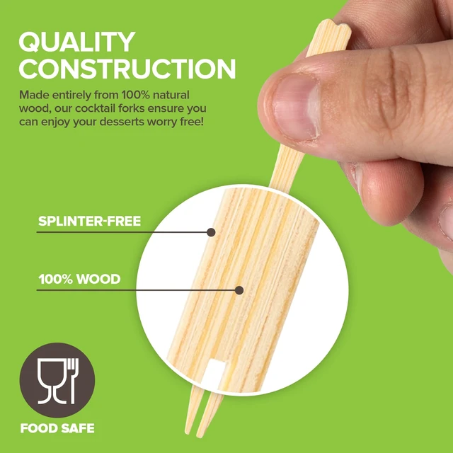 Alt view image 4 of 7 - 200 Pack 3.5" Bamboo Appetizer Forks - Mini Cocktail Forks for Charcuterie, Weddings, and Parties