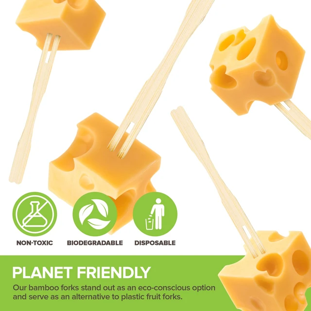 Alt view image 6 of 7 - 200 Pack 3.5" Bamboo Appetizer Forks - Mini Cocktail Forks for Charcuterie, Weddings, and Parties