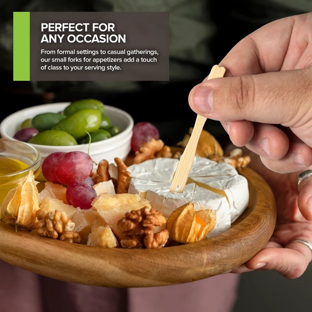 Alt view image 5 of 7 - 200 Pack 3.5" Bamboo Appetizer Forks - Mini Cocktail Forks for Charcuterie, Weddings, and Parties