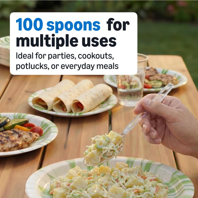 Alt view image 3 of 5 - Amazon Basics Disposable Clear Plastic Spoons, 100 Count, Premium Quality, Large Pack, Packaging May Vary