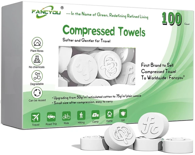 Main image of Compressed Towel Tablets, Disposable Washcloths, 100 Count