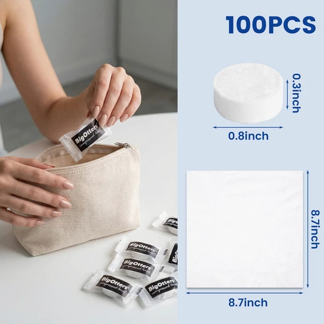 Alt view image 2 of 6 - BigOtters 100PCS Compressed Towels Disposable Face Towels Expandable Wipe Tablets for Travel Outdoor Camping Hiking Hotel Cleaning Survival Gear Supplies