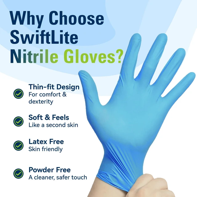 Alt view image 2 of 6 - SWIFTLITE Blue Nitrile Disposable Gloves, Latex Free, Food Safe