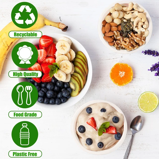 Alt view image 6 of 7 - 100-Pack 8oz Heavy-Duty Compostable Bagasse Paper Bowls